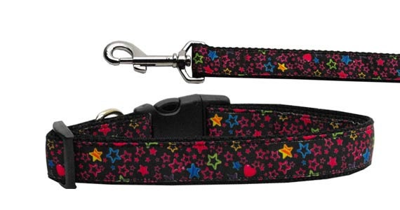 Pet Dog & Cat Nylon Collar or Leash, "Black Star"-0