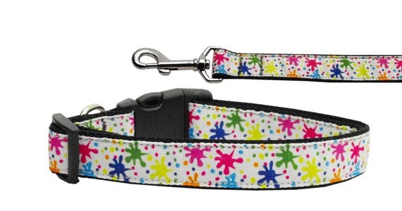 Pet Dog & Cat Nylon Collar or Leash, "Splatter Paint"-0