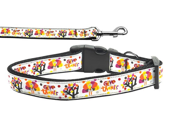 Thanksgiving Pet Dog & Cat Nylon Collar or Leash, "Give Thanks"-0