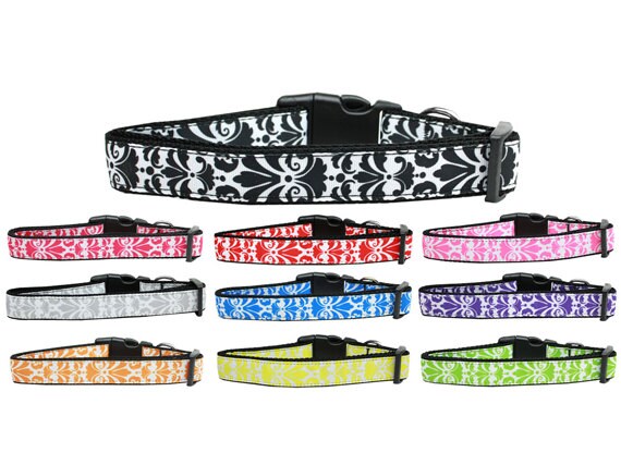 Pet Dog & Cat Nylon Collar, "Damask" *Available in 10 different colors!*-0