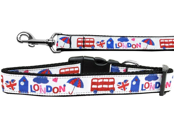 Pet Dog & Cat Nylon Collar or Leash, "London Town"-0