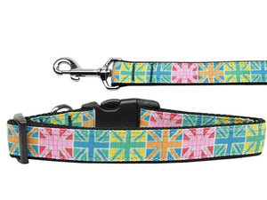 Pet Dog & Cat Nylon Collar or Leash, "Multi-Color UK Flag"-0