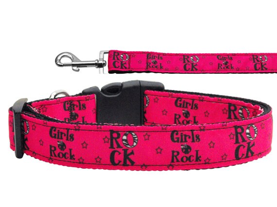 Pet Dog & Cat Nylon Collar or Leash, "Girls Rock"-0