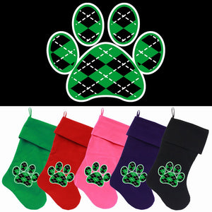 Velvet Christmas Stocking Screen Printed, "Argyle Paw"-1