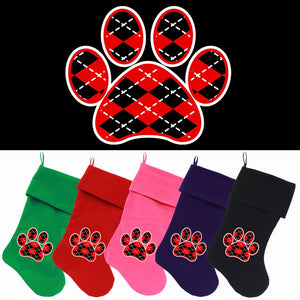 Velvet Christmas Stocking Screen Printed, "Argyle Paw"-2