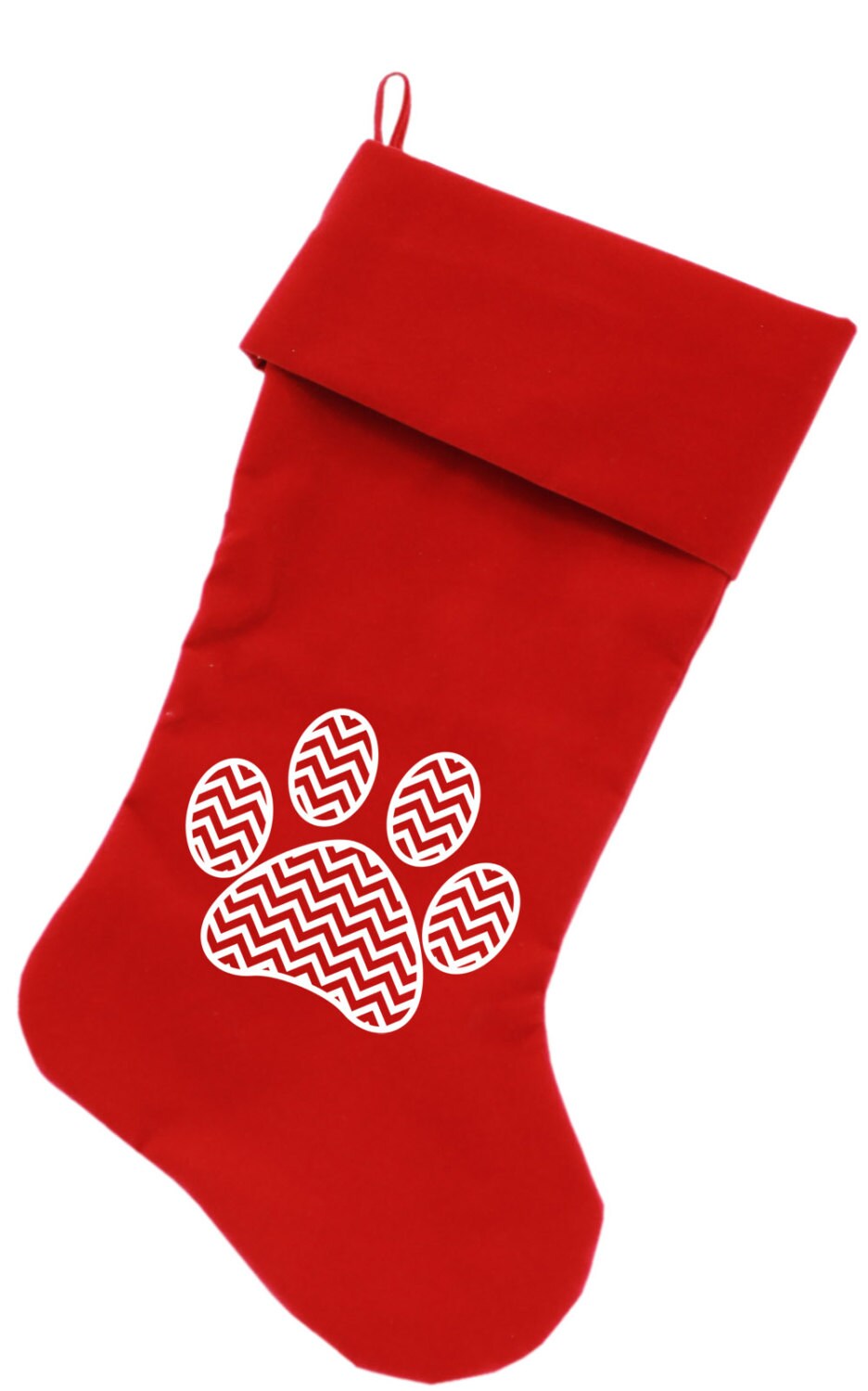 Velvet Christmas Stocking Screen Printed, "Chevron Paw"-1