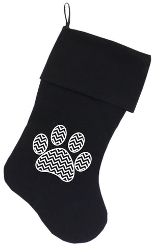 Velvet Christmas Stocking Screen Printed, "Chevron Paw"-3