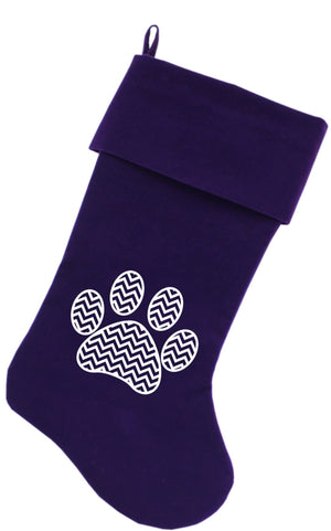 Velvet Christmas Stocking Screen Printed, "Chevron Paw"-4