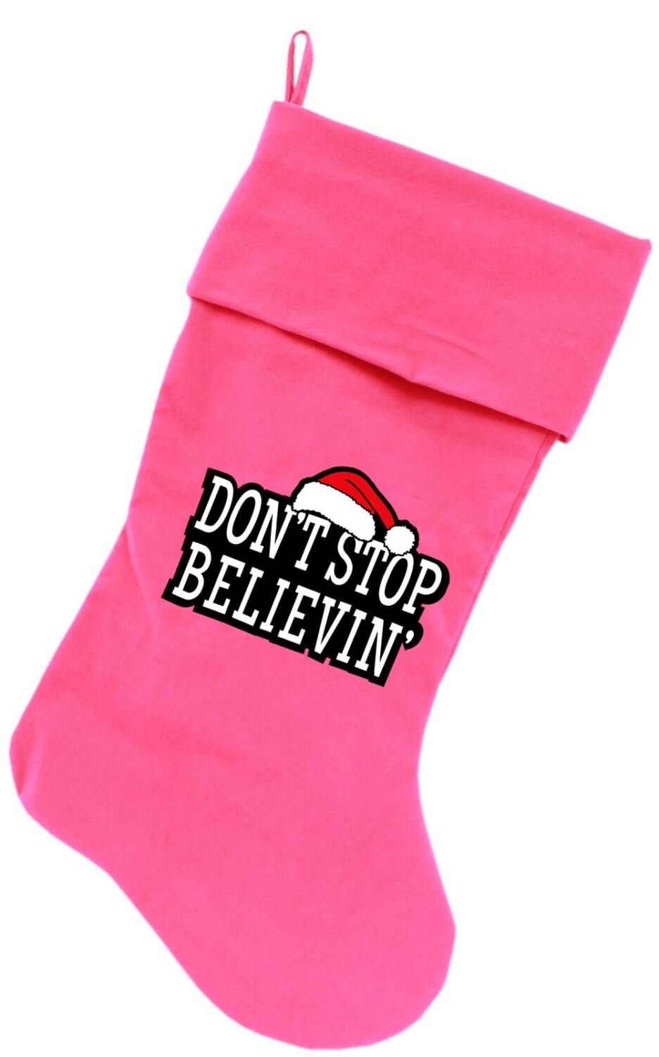 Velvet Christmas Stocking Screen Printed, "Don't Stop Believin"-4