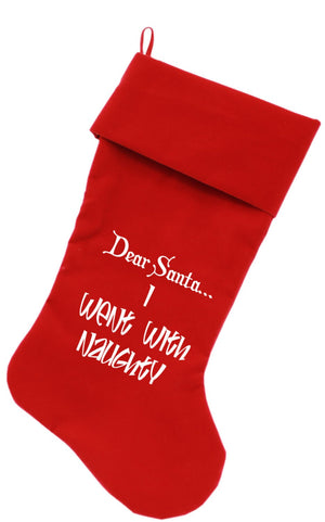 Velvet Christmas Stocking Screen Printed, "Dear Santa, I Went With Naughty"-4