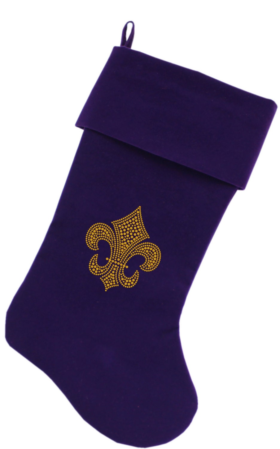 Velvet Christmas Stocking Screen Printed, "Gold Fleur De Lis"-2