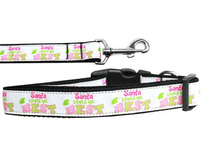 Christmas Pet Dog & Cat Nylon Collar or Leash, "Santa Loves Me Best"-0