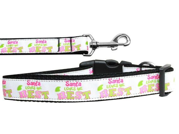 Christmas Pet Dog & Cat Nylon Collar or Leash, "Santa Loves Me Best"-0