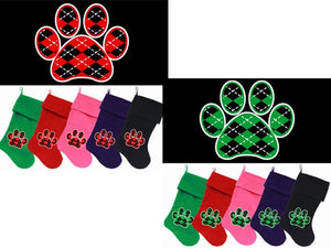 Velvet Christmas Stocking Screen Printed, "Argyle Paw"-0