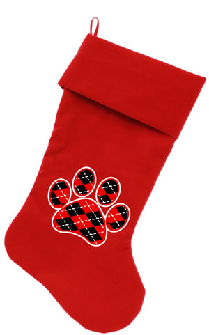 Velvet Christmas Stocking Screen Printed, "Argyle Paw"-3