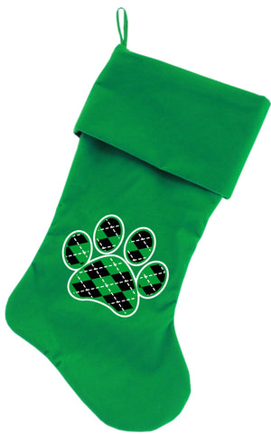 Velvet Christmas Stocking Screen Printed, "Argyle Paw"-4