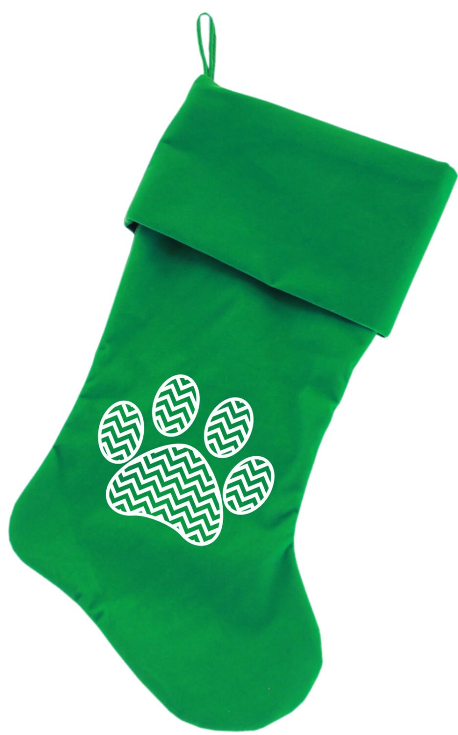 Velvet Christmas Stocking Screen Printed, "Chevron Paw"-2