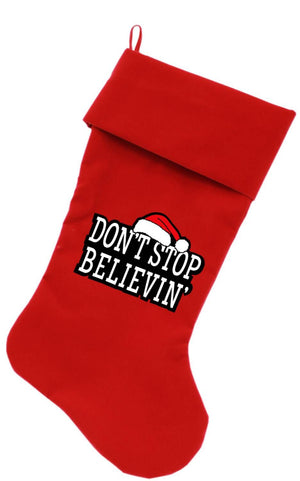 Velvet Christmas Stocking Screen Printed, "Don't Stop Believin"-3