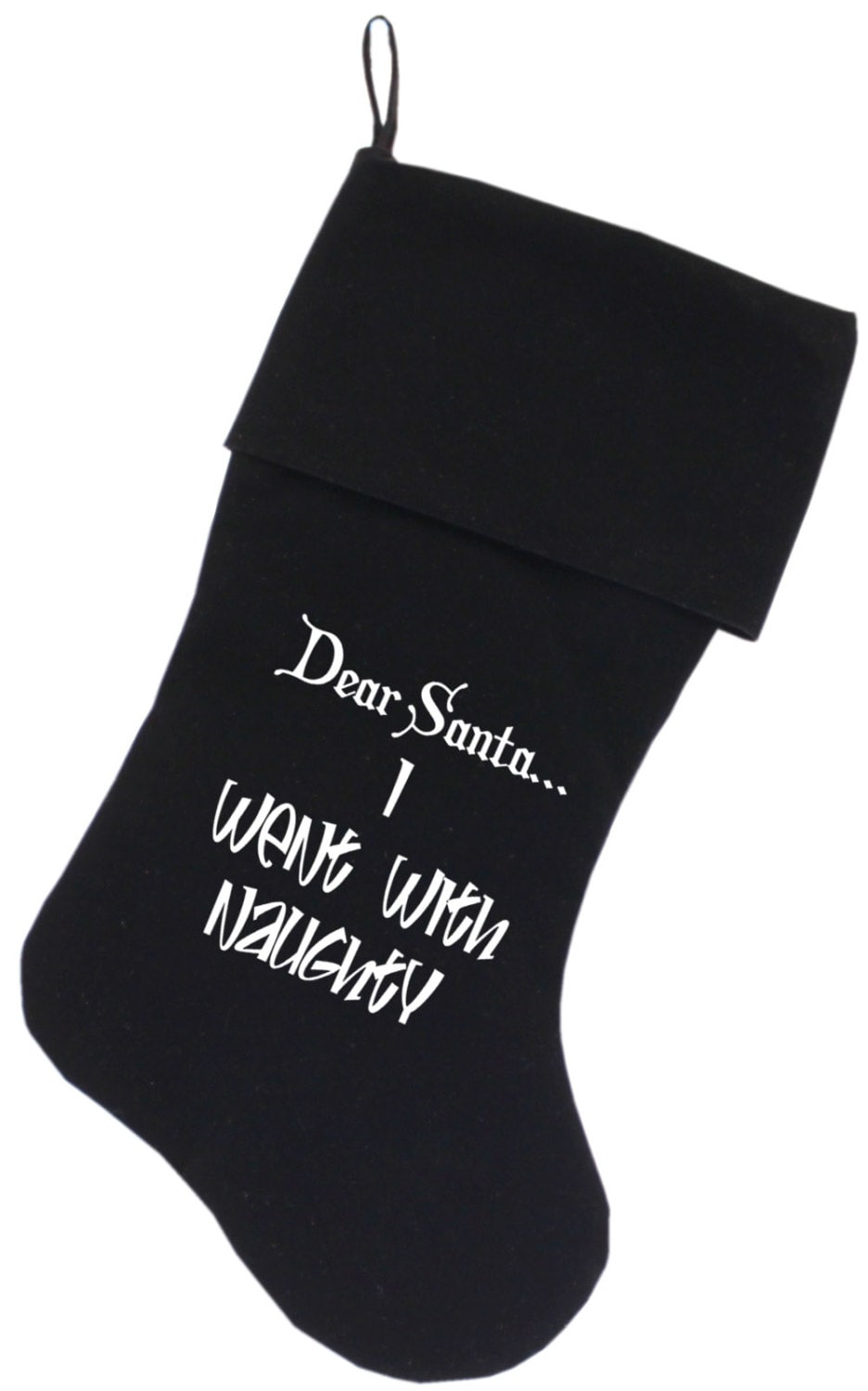 Velvet Christmas Stocking Screen Printed, "Dear Santa, I Went With Naughty"-1