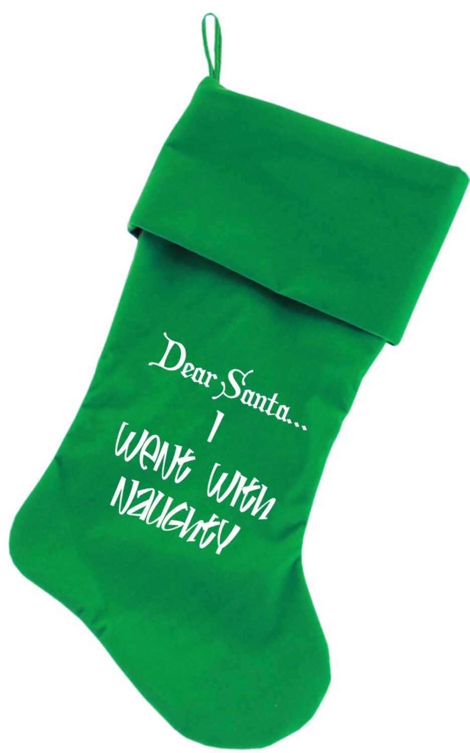 Velvet Christmas Stocking Screen Printed, "Dear Santa, I Went With Naughty"-2