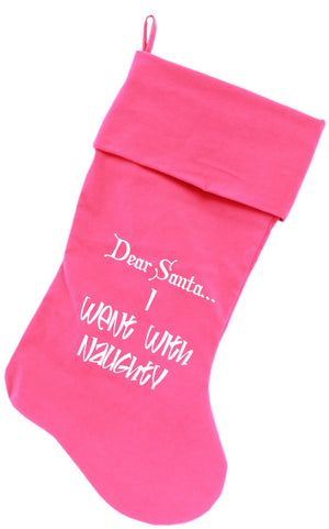 Velvet Christmas Stocking Screen Printed, "Dear Santa, I Went With Naughty"-3