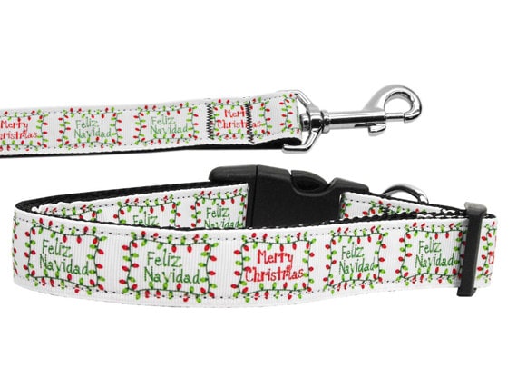 Christmas Pet Dog & Cat Nylon Collar or Leash, "Feliz Navidad"-0