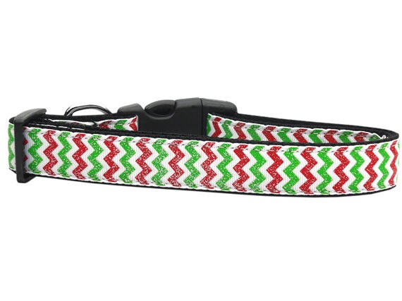 Christmas Pet Dog & Cat Nylon Collar or Leash, "Christmas Sparkle Chevron"-2