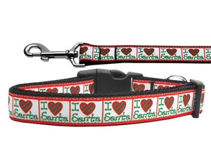 Christmas Pet Dog & Cat Nylon Collar or Leash, "I Heart Santa"-0