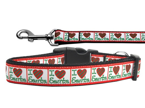 Christmas Pet Dog & Cat Nylon Collar or Leash, "I Heart Santa"-0