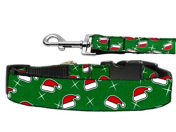 Pet Dog & Cat Nylon Collar or Leash, "Santa Hats"-0