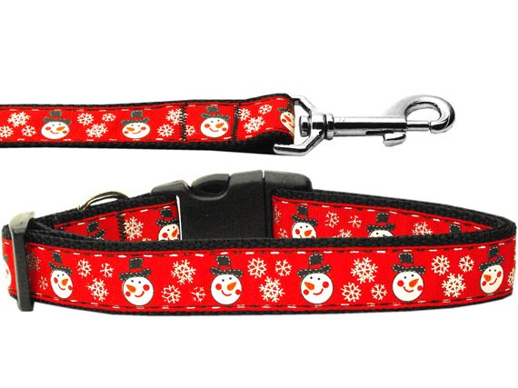 Christmas Pet Dog & Cat Nylon Collar or Leash, "Snowmen"-0