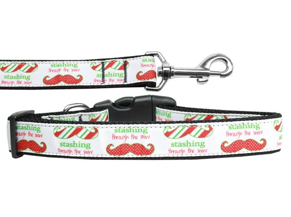 Christmas Pet Dog & Cat Nylon Collar or Leash, "Stashing Through The Snow"-0