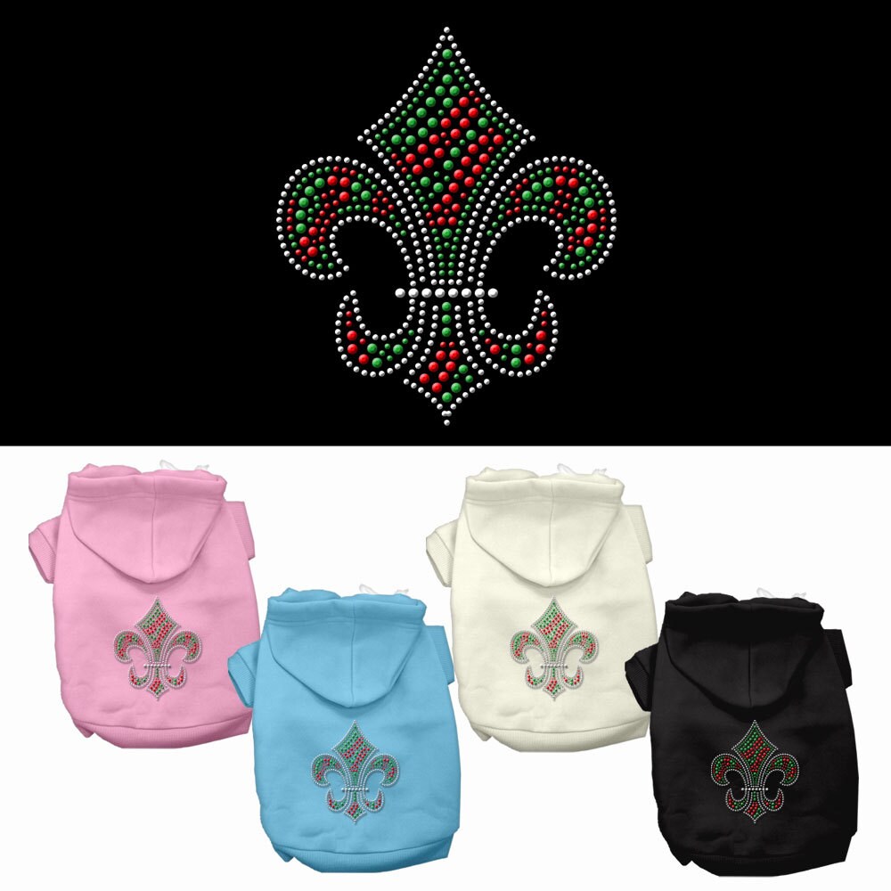 Christmas Pet Dog & Cat Hoodie Rhinestone, "Holiday Fleur De Lis"-0