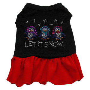 Christmas Pet Dog & Cat Dress Rhinestone, "Let It Snow Penguins"-3