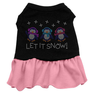 Christmas Pet Dog & Cat Dress Rhinestone, "Let It Snow Penguins"-2