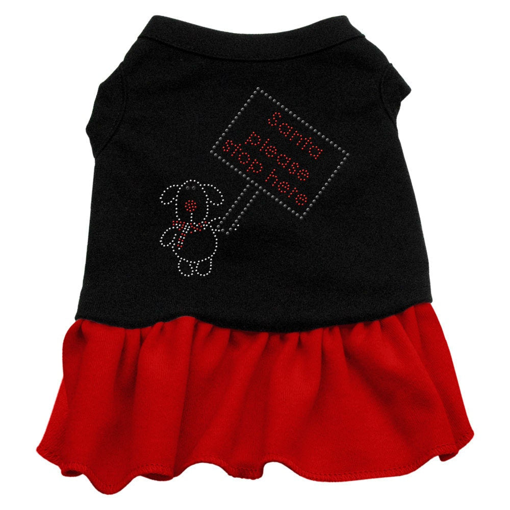 Christmas Pet Dog & Cat Dress Rhinestone, "Santa Please Stop Here"-3