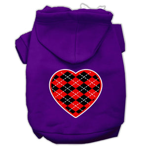 Pet Dog & Cat Hoodie Screen Printed, "Red Argyle Heart"-4