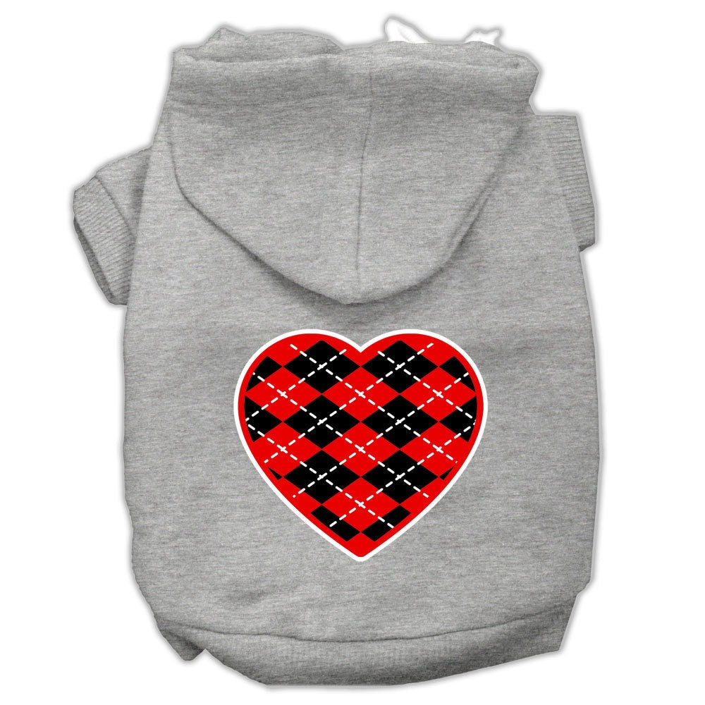 Pet Dog & Cat Hoodie Screen Printed, "Red Argyle Heart"-3