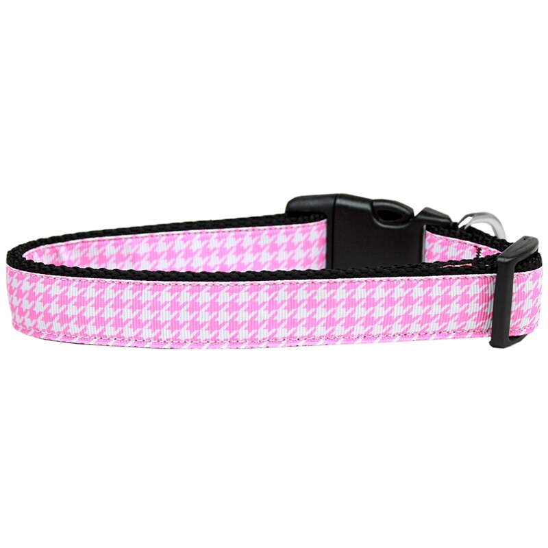 Pet Dog & Cat Nylon Collar or Leash, "Houndstooth Pink"-0