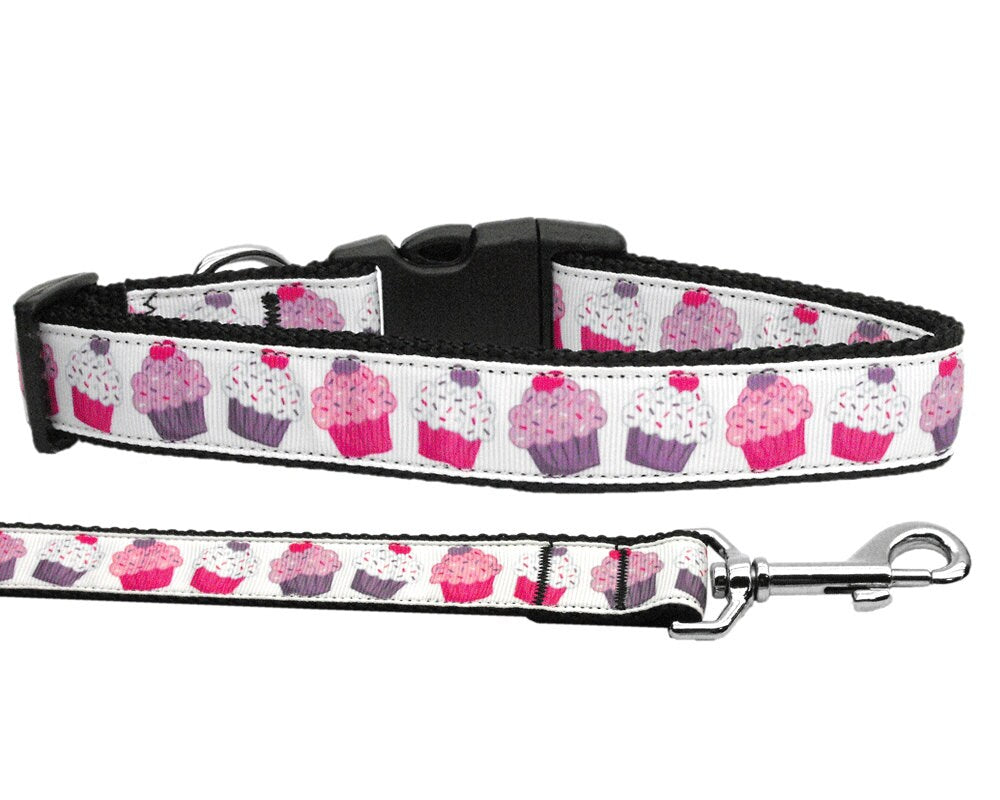 Pet Dog & Cat Nylon Collar or Leash, "Pink Purple Cupcakes"-0