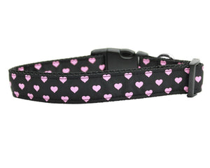 Pet Dog and Cat Nylon Collar or Leash, "Pink & Black Dotty Hearts"-2