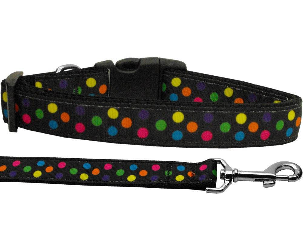 Pet Dog & Cat Nylon Collar or Leash,  "Black Multi Dot"-0