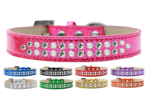 Dog, Puppy & Pet Ice Cream  Collar, "Two Row Pearl and Clear Crystal Rimsets"-0