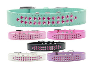 Dog, Puppy & Pet Fashion  Collar, "Two Row Bright Pink Crystal Rimsets"-0