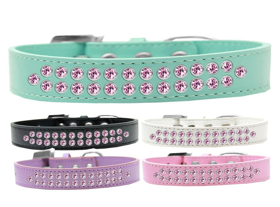 Dog, Puppy & Pet Fashion  Collar, "Two Row Light Pink Crystal Rimsets"-0