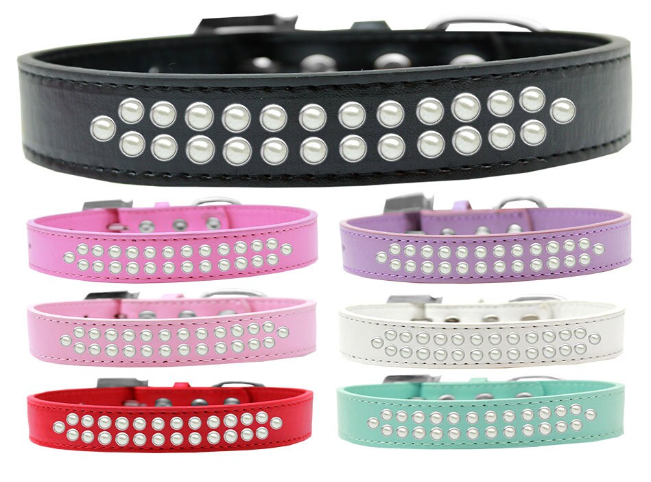 Dog, Puppy & Pet Fashion  Collar, "Two Row Pearl Rimsets"-0