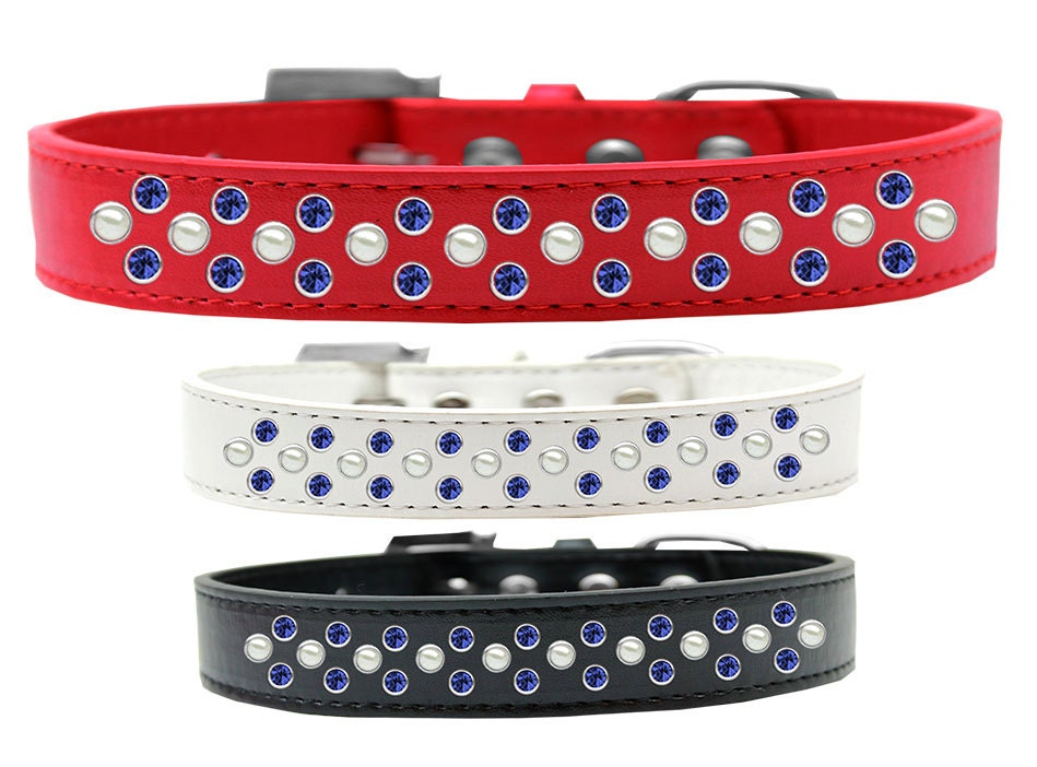 Dog, Puppy & Pet Fashion Collar, "Pearl and Blue Crystal Rimsets Sprinkles"-0