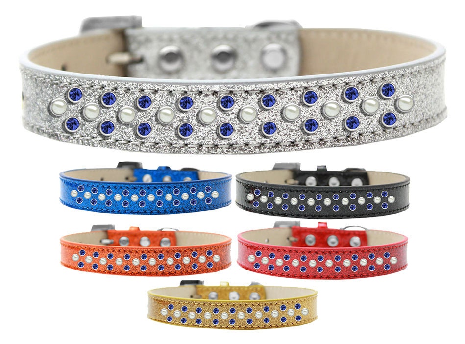 Dog, Puppy & Pet Ice Cream  Collar, "Pearl and Blue Crystal Rimsets Sprinkles"-0