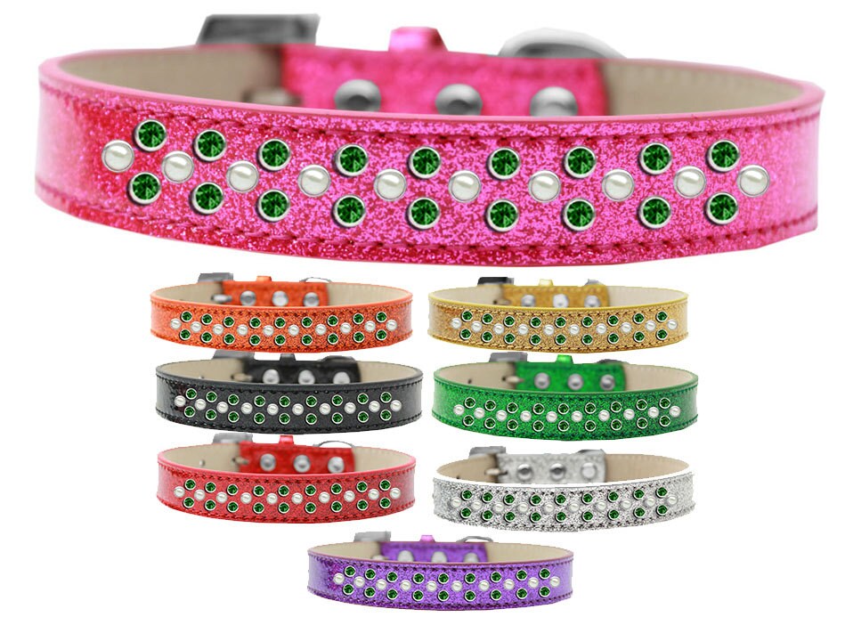 Dog, Puppy & Pet Ice Cream  Collar, "Pearl and Emerald Green Crystal Rimsets Sprinkles"-0