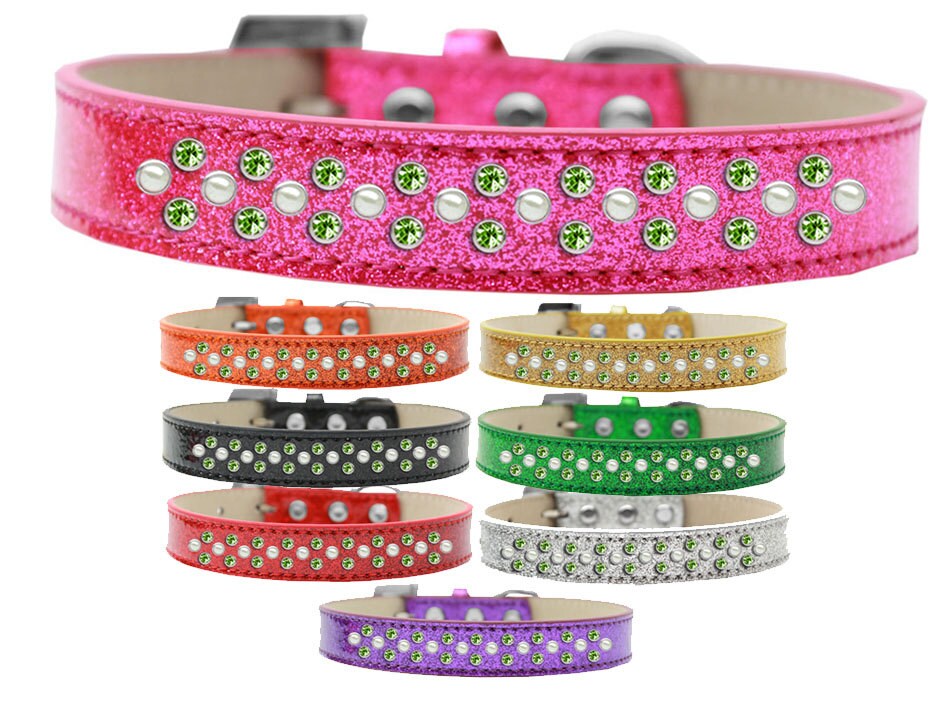 Dog, Puppy & Pet Ice Cream  Collar, "Pearl and Lime Green Crystal Rimsets Sprinkles"-0